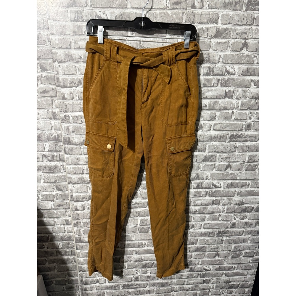 A New Day Tobacco Brown Straight Leg Cargo Pants Paperbag Waist Size 0